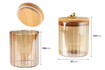 Βάζο γυάλινο 500 ml μπρονζέ, κυλινδρικό με ξύλινο καπάκι, λάστιχο και χρυσό μεταλλικό κρίκο Βάζο γυάλινο 500 ml μπρονζέ, κυλινδρικό με ξύλινο καπάκι, λάστιχο και χρυσό μεταλλικό κρίκο
