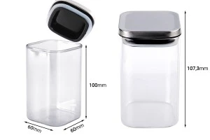 Glass jar 260ml in square shape with silver cap and rubber-2