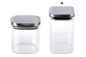 Glass jar 260ml in square shape with silver cap and rubber-3