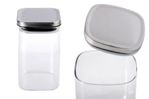 Glass jar 260ml in square shape with silver cap and rubber-1