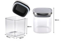 Glass jar 350 ml in square shape with silver cap and rubber Glass jar 350 ml in square shape with silver cap and rubber