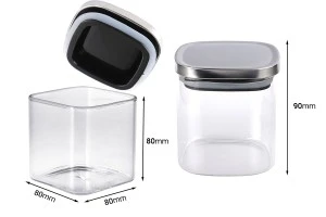 Glass jar 350 ml in square shape with silver cap and rubber-2