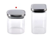 Glass jar 350 ml in square shape with silver cap and rubber Glass jar 350 ml in square shape with silver cap and rubber