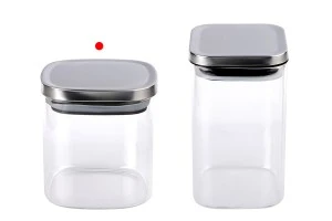 Glass jar 350 ml in square shape with silver cap and rubber-3