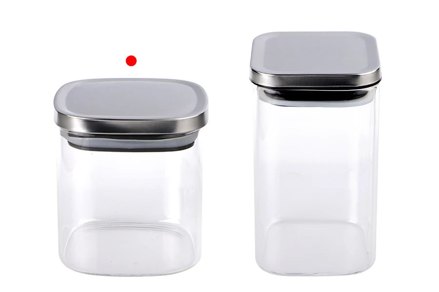 Glass jar 350 ml in square shape with silver cap and rubber Glass jar 350 ml in square shape with silver cap and rubber