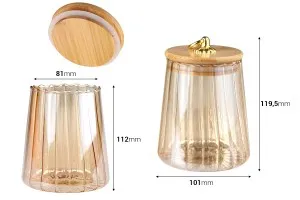 Βάζο γυάλινο 600 ml μπρονζέ με ξύλινο καπάκι, λάστιχο και χρυσό μεταλλικό κρίκο-2