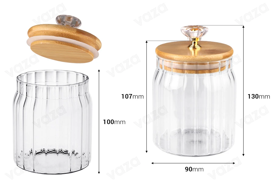 Βάζο γυάλινο 470 ml διάφανο, με ξύλινο καπάκι, λάστιχο και χερούλι Βάζο γυάλινο 470 ml διάφανο, με ξύλινο καπάκι, λάστιχο και χερούλι-εικόνα_διαστάσεις