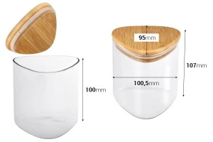 Γυάλινο τριγωνικό βάζο 550 ml με ξύλινο καπάκι και λάστιχο-2