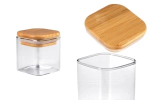Glass jar 150 ml in square shape with wooden cap and rubber-1