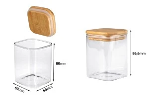 Γυάλινο τετράγωνο βάζο 200 ml με ξύλινο καπάκι και λάστιχο-2