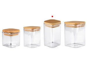 Γυάλινο τετράγωνο βάζο 250 ml με ξύλινο καπάκι και λάστιχο-3