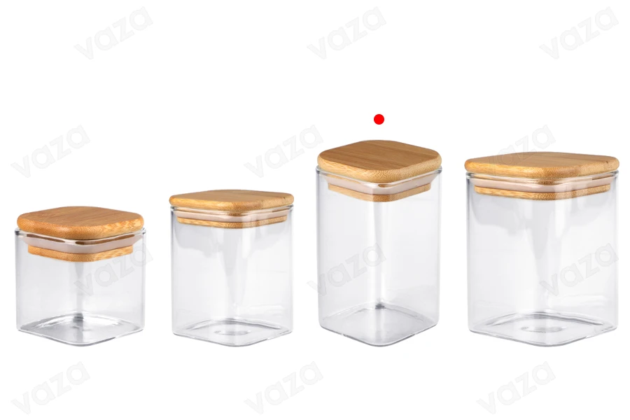 Γυάλινο τετράγωνο βάζο 250 ml με ξύλινο καπάκι και λάστιχο Γυάλινο τετράγωνο βάζο 250 ml με ξύλινο καπάκι και λάστιχο-εικόνα_σύνθεση