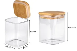 Glass jar 450 ml in square shape with wooden cap and rubber-2