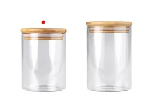 Γυάλινο βάζο 450 ml κυλινδρικό με ξύλινο καπάκι και λάστιχο-3