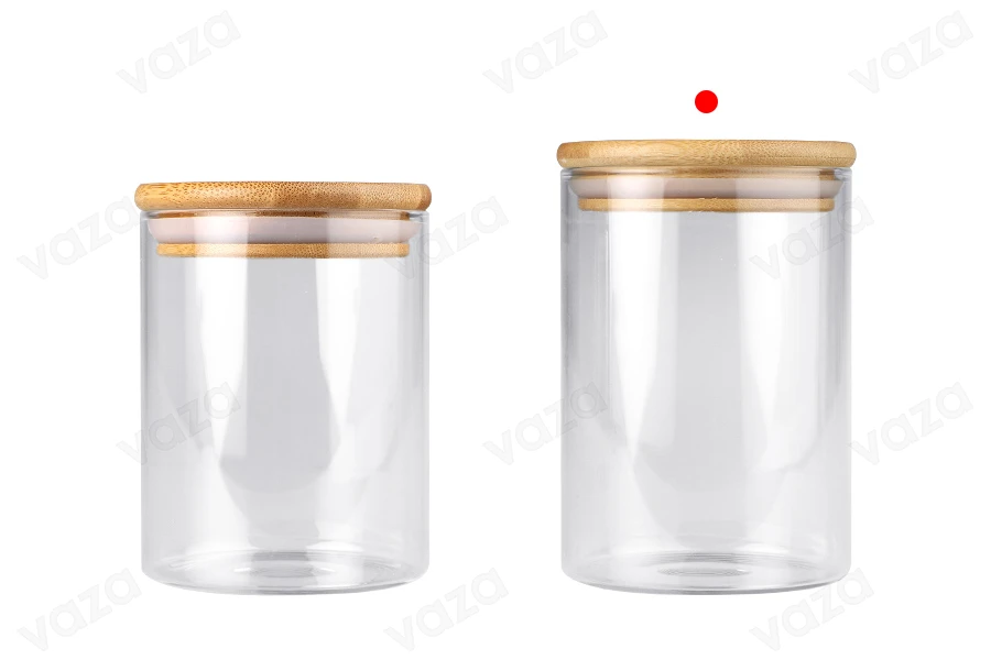 Glass jar 550 ml in cylindrical shape with wooden cap and rubber-image_group