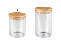 Γυάλινο βάζο 400 ml κυλινδρικό με ξύλινο καπάκι και λάστιχο