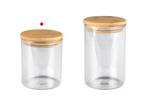 Γυάλινο βάζο 400 ml κυλινδρικό με ξύλινο καπάκι και λάστιχο-3