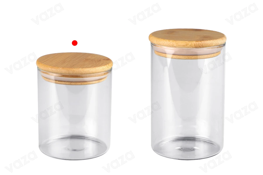 Glass jar 400 ml in cylindrical shape with wooden cap and rubber-image_group