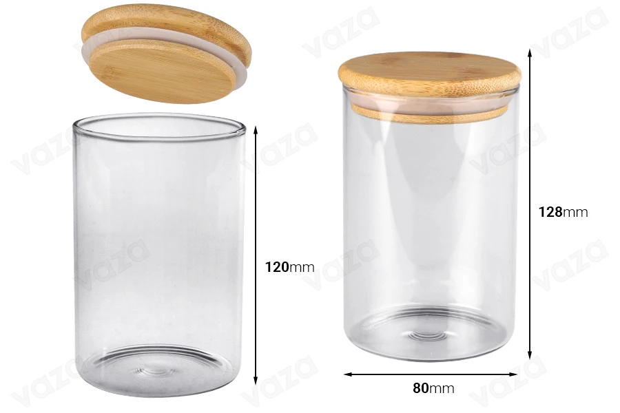 Γυάλινο βάζο 500 ml κυλινδρικό με ξύλινο καπάκι και λάστιχο Γυάλινο βάζο 500 ml κυλινδρικό με ξύλινο καπάκι και λάστιχο-εικόνα_διαστάσεις