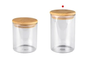 Γυάλινο βάζο 500 ml κυλινδρικό με ξύλινο καπάκι και λάστιχο-3
