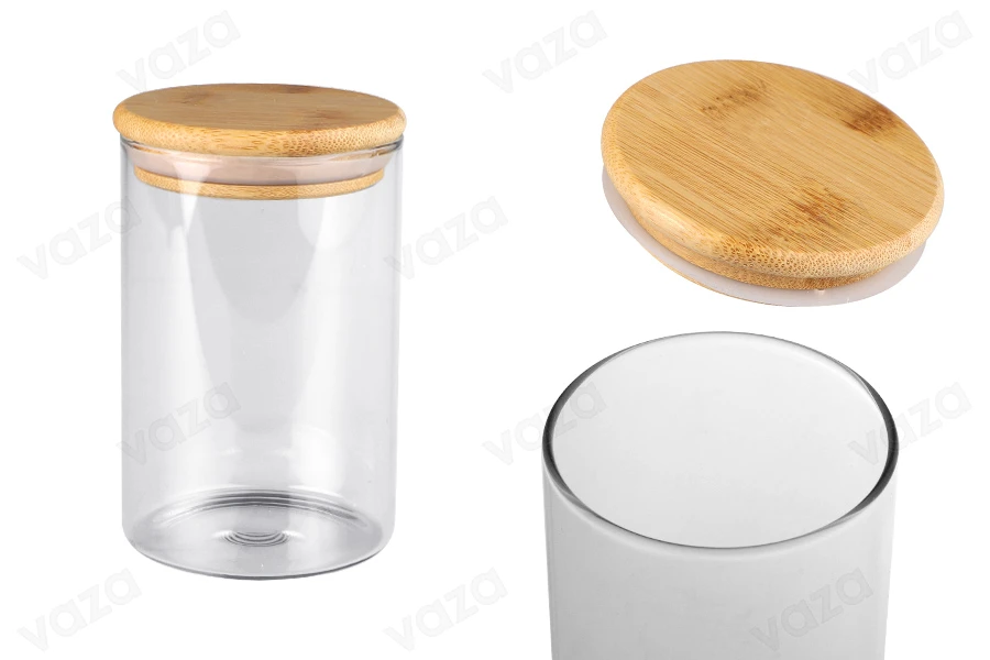Γυάλινο βάζο 500 ml κυλινδρικό με ξύλινο καπάκι και λάστιχο Γυάλινο βάζο 500 ml κυλινδρικό με ξύλινο καπάκι και λάστιχο-εικόνα_προϊοντική