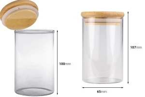 Γυάλινο βάζο 250 ml κυλινδρικό με ξύλινο καπάκι και λάστιχο-2