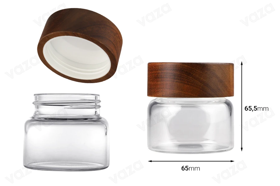 Βάζο γυάλινο 85 ml κυλινδρικό με ξύλινο καπάκι Βάζο γυάλινο 85 ml κυλινδρικό με ξύλινο καπάκι-εικόνα_διαστάσεις