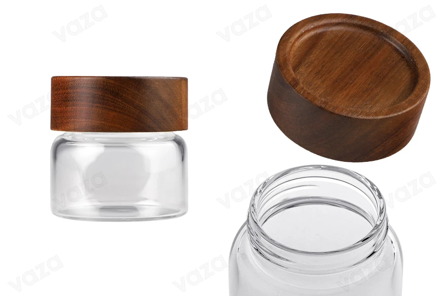 Βάζο γυάλινο 85 ml κυλινδρικό με ξύλινο καπάκι Βάζο γυάλινο 85 ml κυλινδρικό με ξύλινο καπάκι-εικόνα_προϊοντική