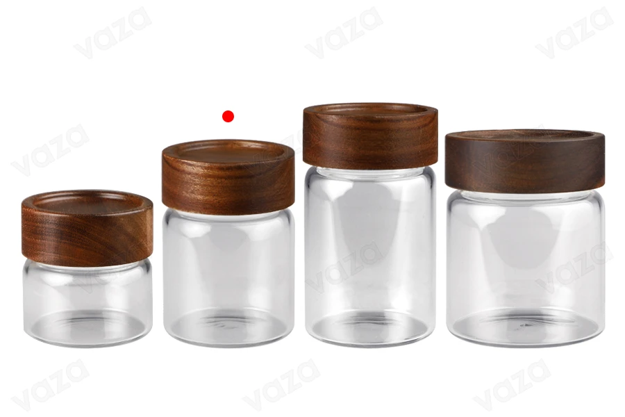 Βάζο γυάλινο 160 ml κυλινδρικό με ξύλινο καπάκι Βάζο γυάλινο 160 ml κυλινδρικό με ξύλινο καπάκι-εικόνα_σύνθεση