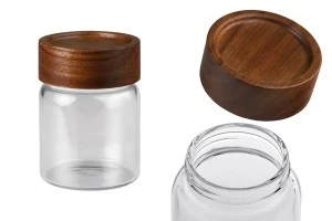 Βάζο γυάλινο 160 ml κυλινδρικό με ξύλινο καπάκι-1