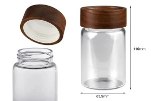 Βάζο γυάλινο 220 ml κυλινδρικό με ξύλινο καπάκι-2