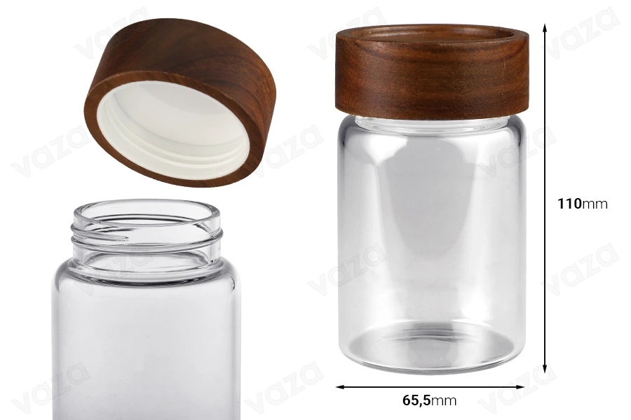 Βάζο γυάλινο 220 ml κυλινδρικό με ξύλινο καπάκι Βάζο γυάλινο 220 ml κυλινδρικό με ξύλινο καπάκι-εικόνα_διαστάσεις