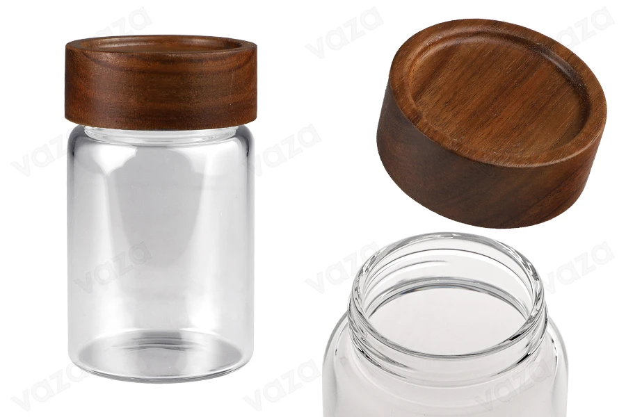 Βάζο γυάλινο 220 ml κυλινδρικό με ξύλινο καπάκι Βάζο γυάλινο 220 ml κυλινδρικό με ξύλινο καπάκι-εικόνα_προϊοντική