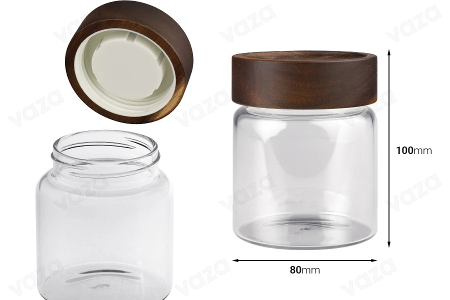 Βάζο γυάλινο 300 ml κυλινδρικό με ξύλινο καπάκι-εικόνα_διαστάσεις