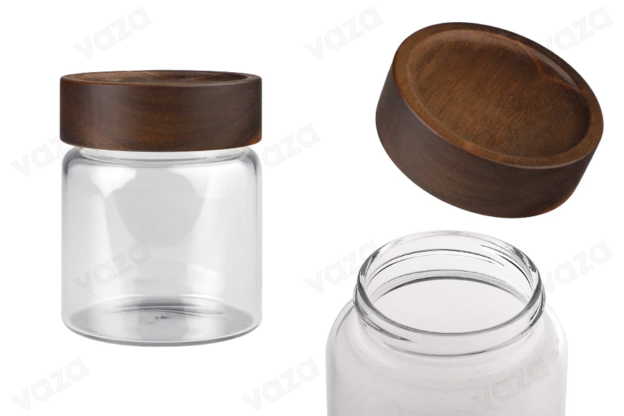 Βάζο γυάλινο 300 ml κυλινδρικό με ξύλινο καπάκι-εικόνα_προϊοντική