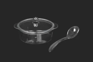 Jeu de pots en plastique (tasses) avec cuillères pour bonbons et petites profiteroles - en lot de 12 pièces (pour code 239-1)-1