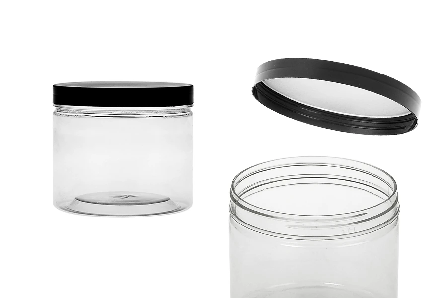 Βάζο για άλατα μπάνιου 550 ml πλαστικό (PET) διάφανο με μαύρο καπάκι Βάζο για άλατα μπάνιου 550 ml πλαστικό (PET) διάφανο με μαύρο καπάκι