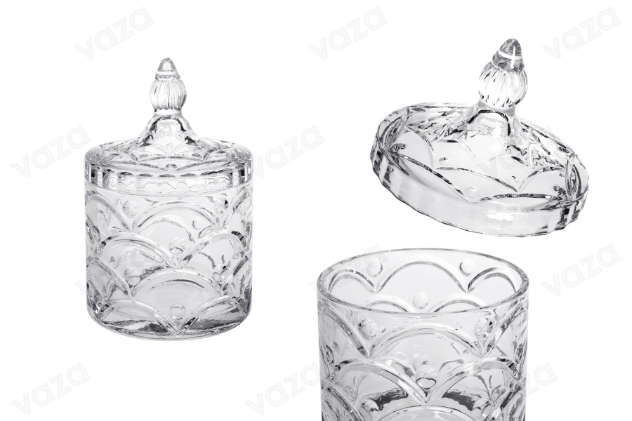 Glass beacon with embossed patterns and lid 160x100 mm Glass beacon with embossed patterns and lid 160x100 mm-image_product