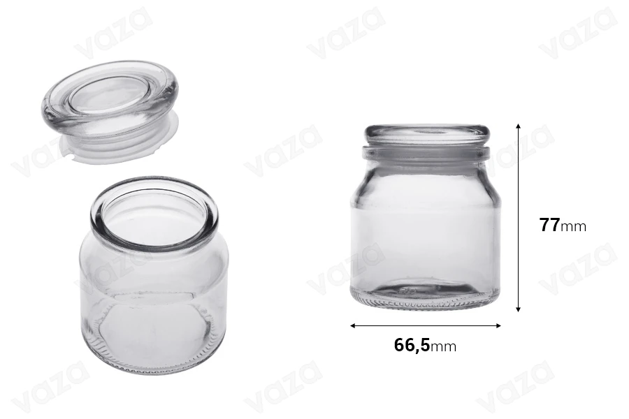 Glass jar 100 ml with glass lid and airtight closure Glass jar 100 ml with glass lid and airtight closure-image_dimensions