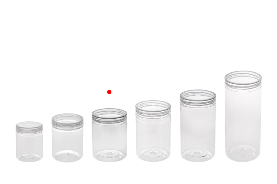 Barattolo in plastica da 200 ml (PET) 65x85 mm trasparente con tappo – 12 pz