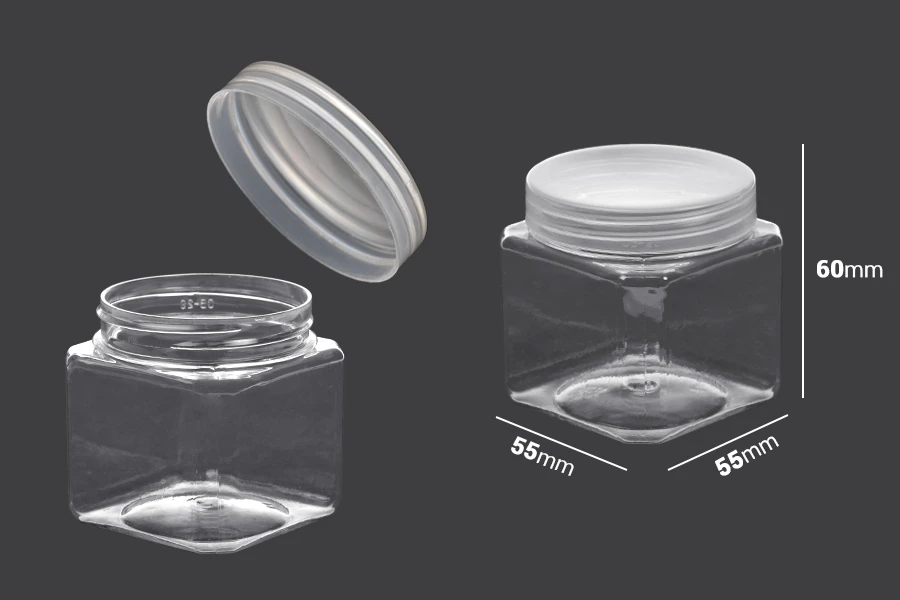 Βαζάκι 115 ml πλαστικό (PET) 55x55x60 mm διάφανο με καπάκι - 12 τμχ