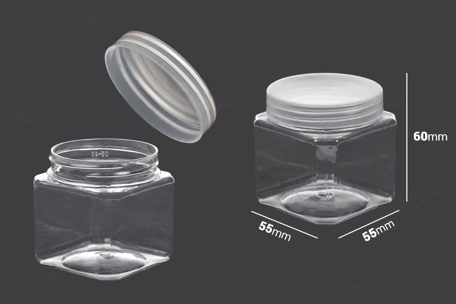 Βαζάκι 115 ml πλαστικό (PET) 55x55x60 mm διάφανο με καπάκι - 12 τμχ-εικόνα_διαστάσεις