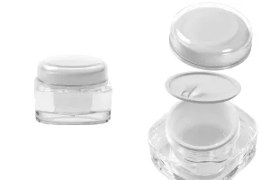 Gläschen 50ml Acryl, transparent mit weißer Kappe und Kunststoffdichtung-1