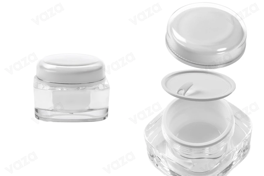 Gläschen 50ml Acryl, transparent mit weißer Kappe und Kunststoffdichtung-produktbild