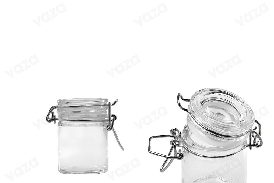 Pot de verre rond de 40ml 65 x 45 mm avec fermeture hermétique (fil de fer et caoutchouc sur le couvercle)-photo_produit