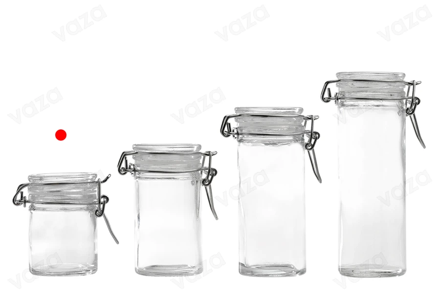 Pot de verre rond de 40ml 65 x 45 mm avec fermeture hermétique (fil de fer et caoutchouc sur le couvercle)-photo_groupe