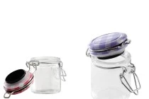 Pot de verre rond de 40ml 65 x 45 mm avec fermeture hermétique (fil de fer et caoutchouc sur le couvercle)