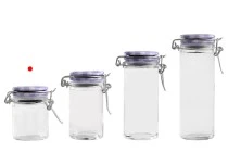 Pot de verre rond de 40ml 65 x 45 mm avec fermeture hermétique (fil de fer et caoutchouc sur le couvercle)