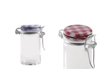 Βάζο 60 ml γυάλινο στρογγυλό 85x45 mm με αεροστεγές κλείσιμο (σύρμα και λάστιχο στο καπάκι)
