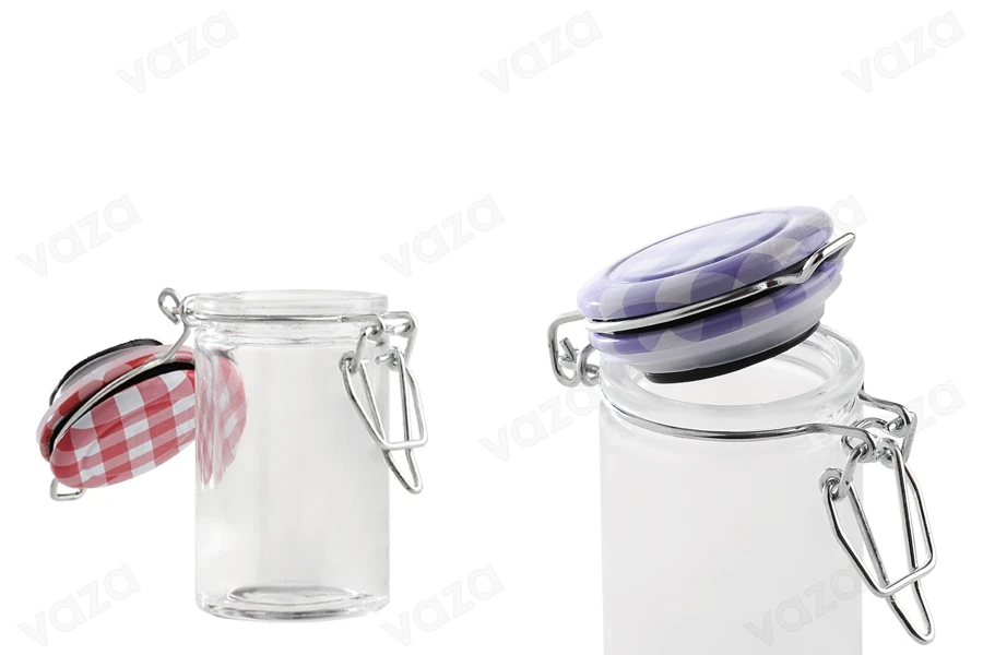 Pot de verre rond de 60ml 85 x 45 mm avec fermeture hermétique (fil de fer et caoutchouc sur le couvercle)-photo_dimensions